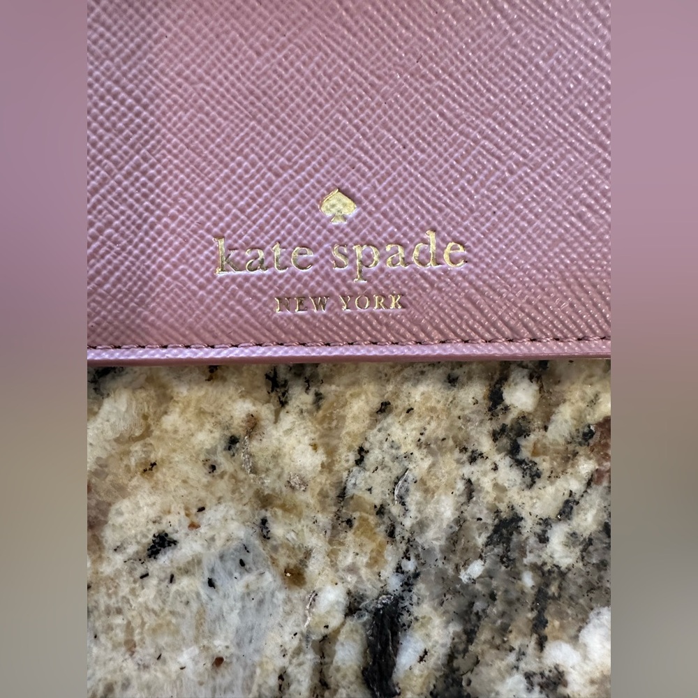 Kate Spade card holder in glittery dusty peony pink color. - Picture 4 of 7